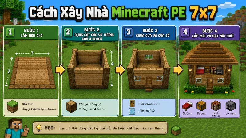 Cách Xây Nhà Minecraft PE Đơn Giản Theo Từng Bước