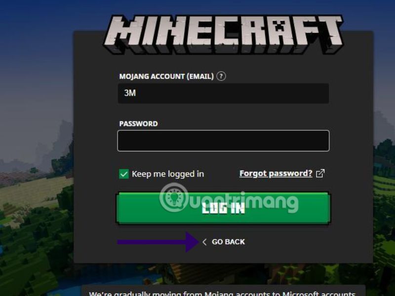 Đăng nhập vào tài khoản Minecraft 
