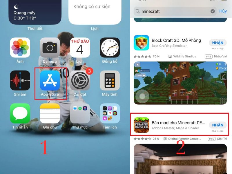 Gõ “Minecraft” và nhấn vào ứng dụng có tên Minecraft: Pocket Edition