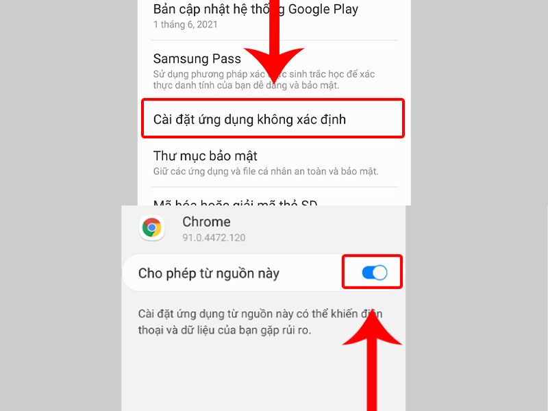 Mở cho phép cài đặt từ nguồn không xác định