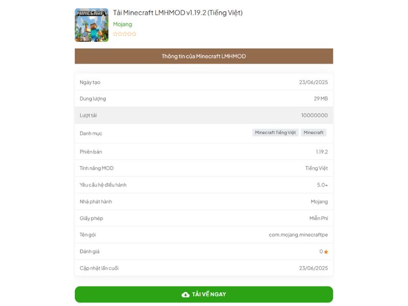Tìm kiếm Minecraft LMHMOD và nhấn Tải về