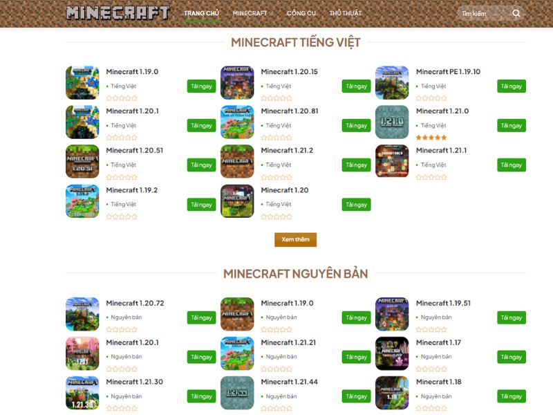 Tìm kiếm phiên bản Minecraft phù hợp với iOS trên MinecraftTiengViet