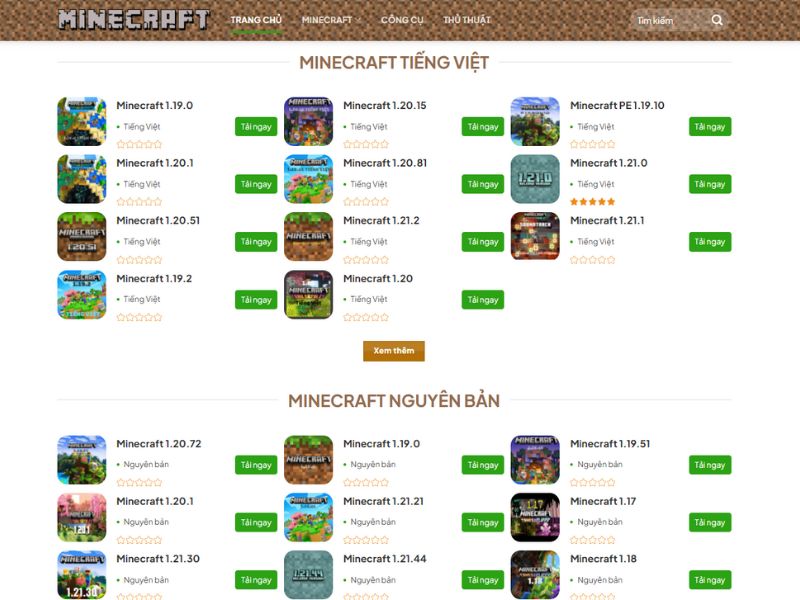 Truy cập vào MinecraftTiengViet và nhấn chọn phiên bản phù hợp