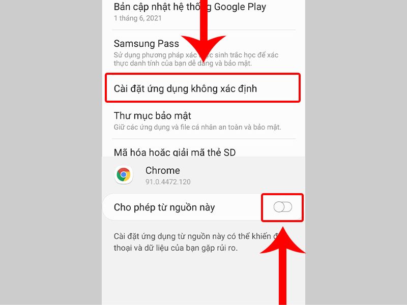 Cho phép Minecraft 1.21.72 APK cài đặt từ nguồn không xác định