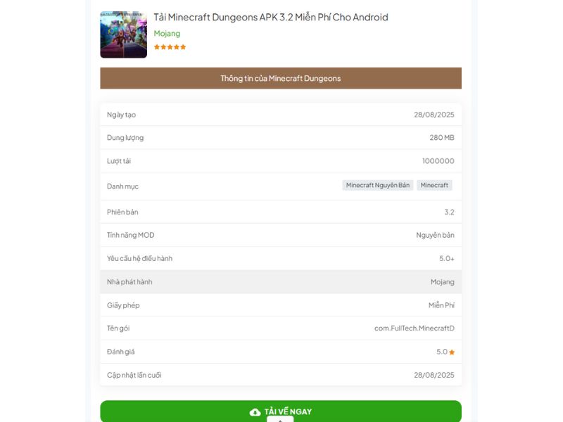 Các Bước Tải Minecraft Dungeons APK V3.2 Cho Android