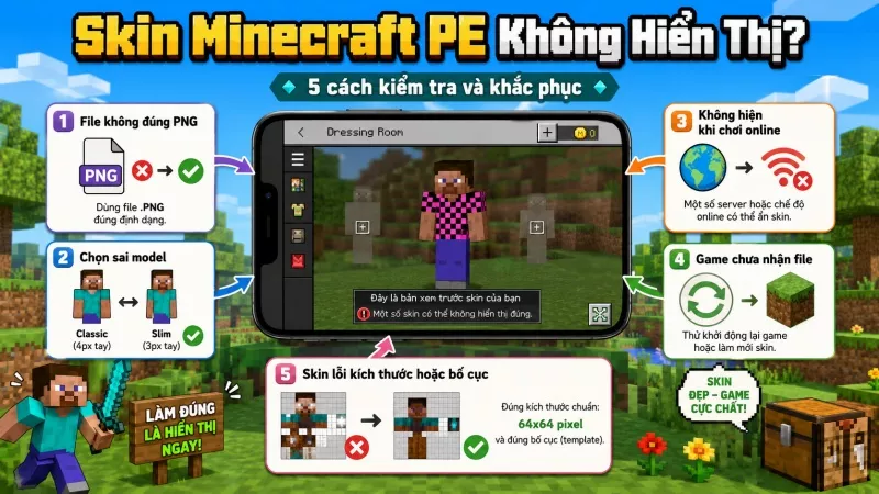 Skin Minecraft PE Không Hiển Thị Phải Làm Sao