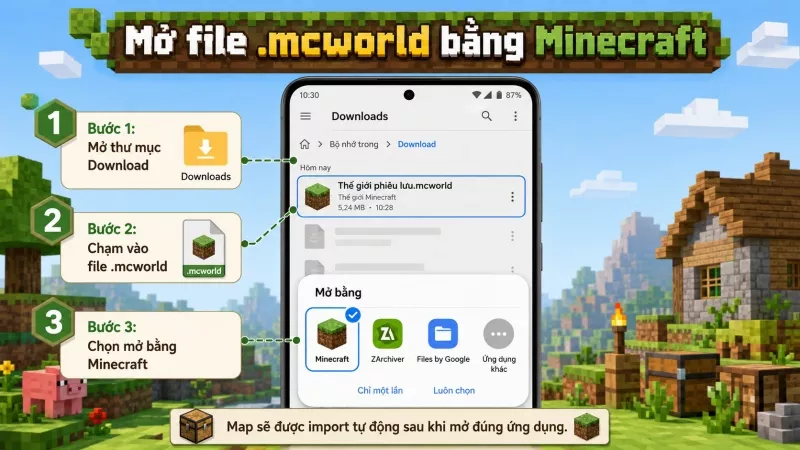 Cài map Minecraft PE bằng file mcworld.