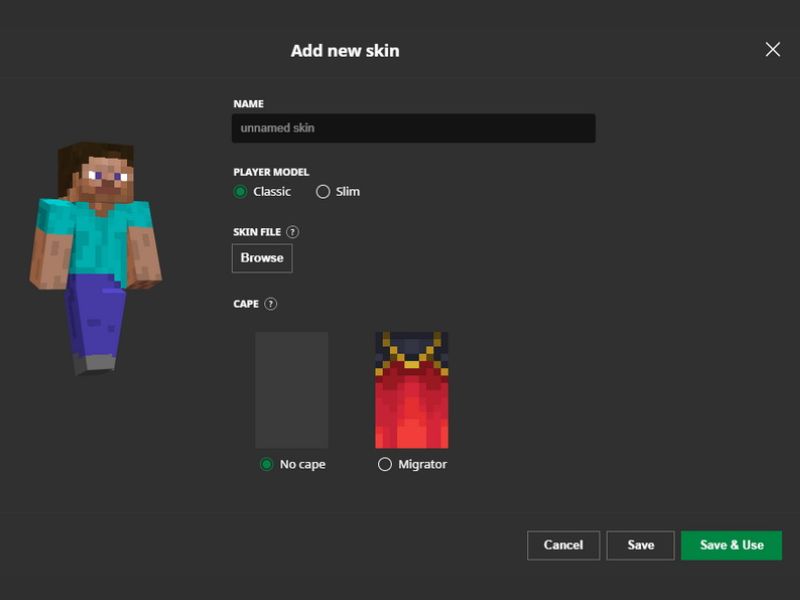 Chọn Save & Use Để Lưu Skin Minecraft