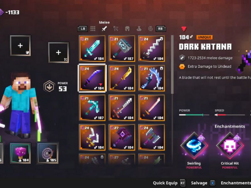Chọn Trang Bị Phù Hợp Trong Minecraft Dungeons APK