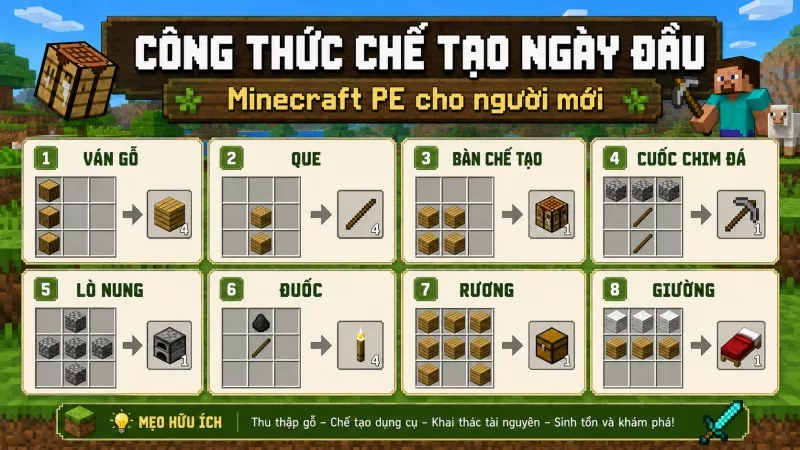 công thức chế tạo Minecraft PE ngày đầu