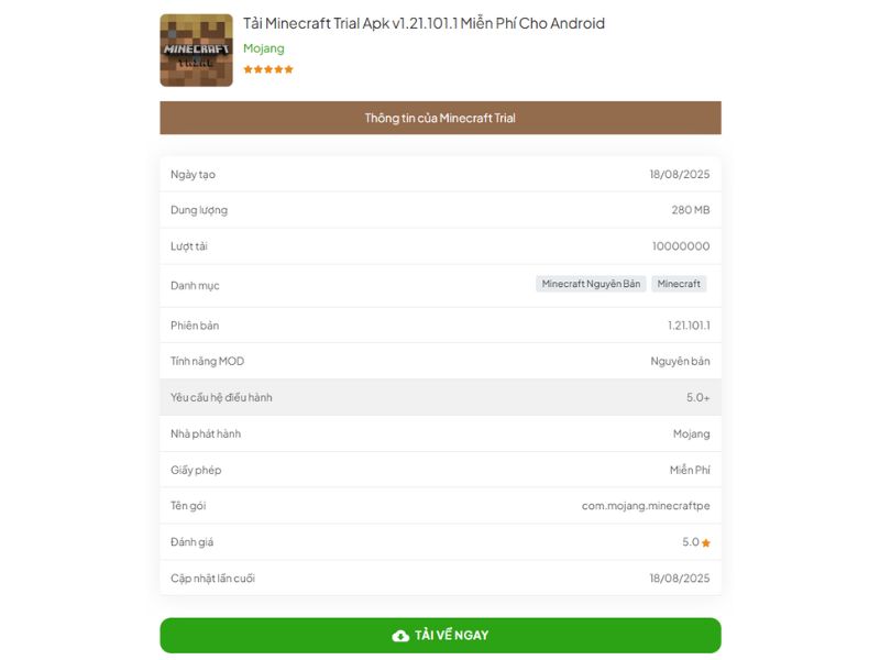 Hướng Dẫn Tải Và Cài Đặt Minecraft Trial APK Miễn Phí Tại MinecraftTiengViet