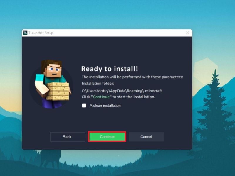 Nhấn nút Continue Và Bắt Đầu Chơi Minecraft