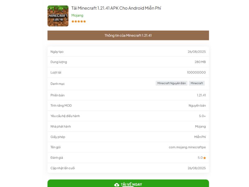 Tải File APK Minecraft 1.21.41 tại MinecraftTiengViet