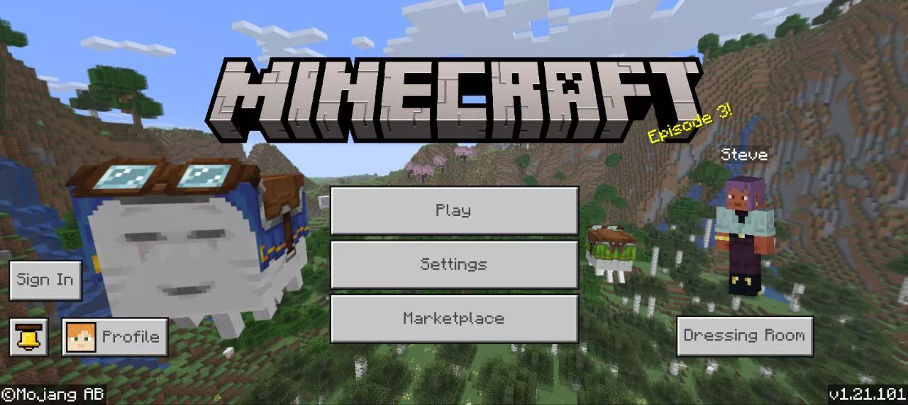 Giao diện tiếng Anh sau khi mở trò chơi của Minecraft