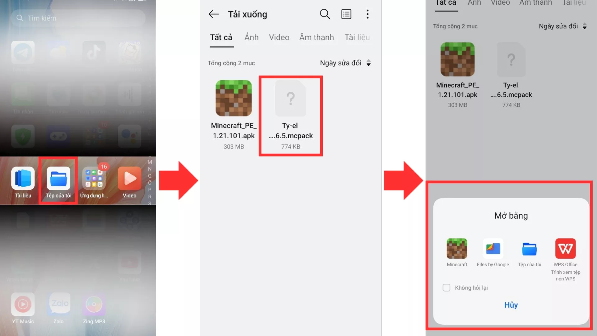 Mở gói file Ty-el Vietnamese bằng Minecraft