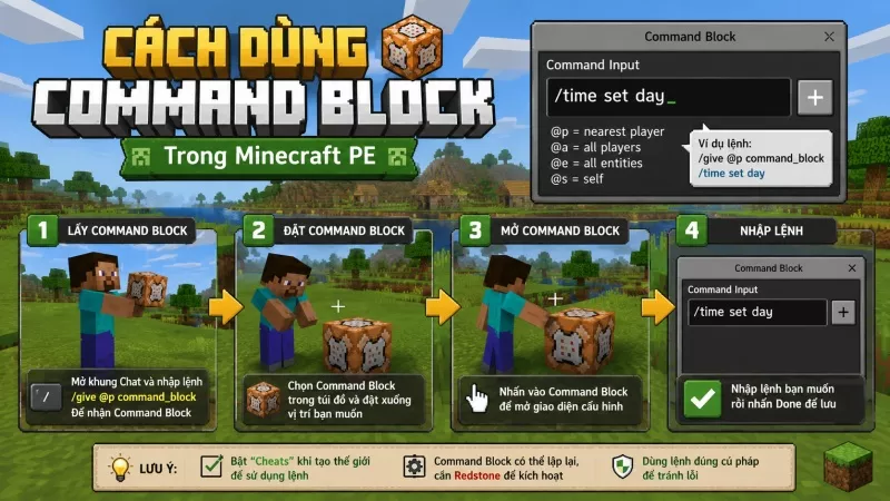 Cách dùng Command Block trong Minecraft PE.