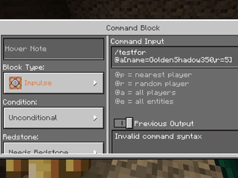 Sử dụng khối lệnh để nhập lệnh Minecraft PE