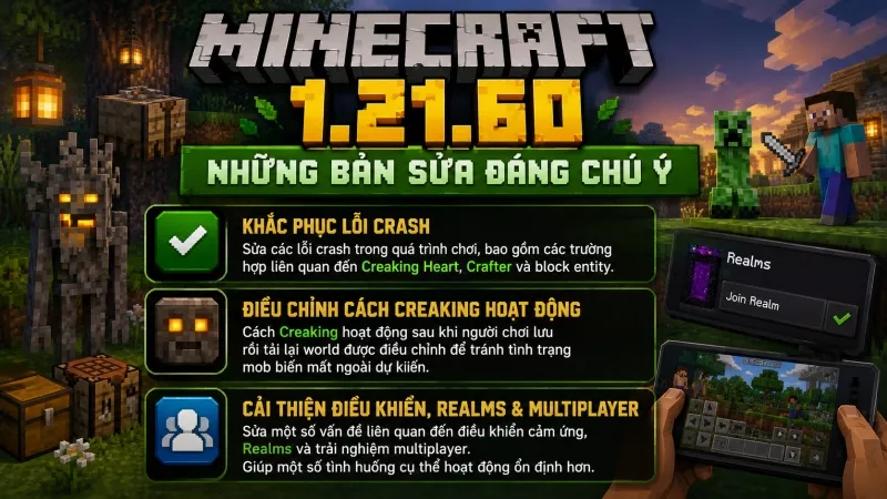 Những bản sửa đáng chú ý trong Minecraft 1.21.60