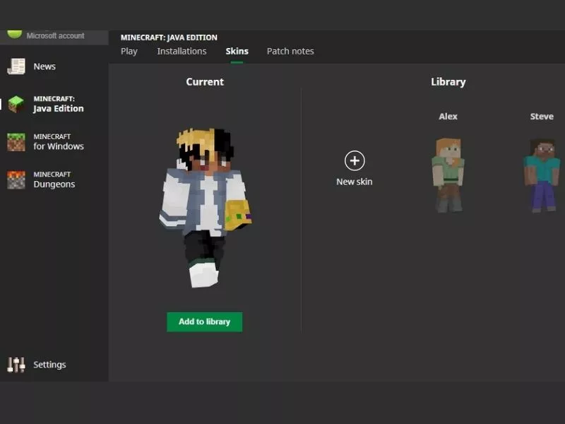 Chọn skin pack minecraft và kiểm tra khi vào server