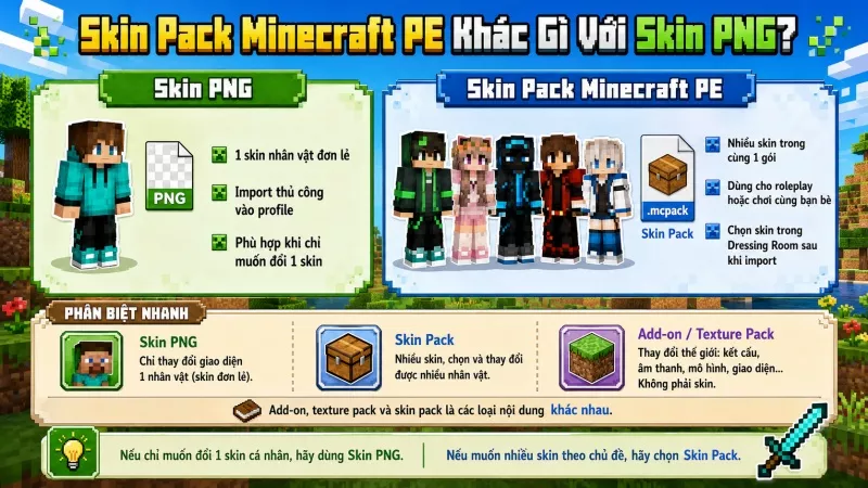 Skin Pack Minecraft PE Khác Gì Với Skin PNG